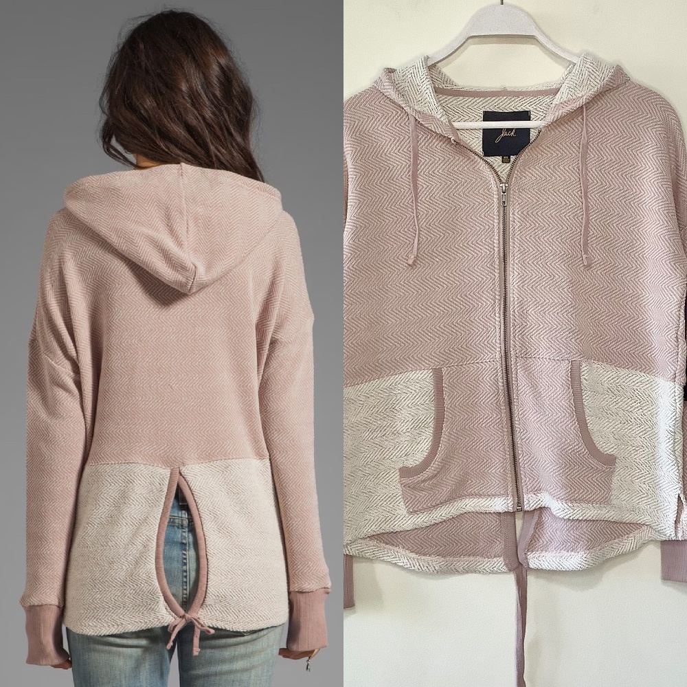 BB Dakota Patchy Herringbone French Terry Hoodie Jacket Mauve Pastel Pink White